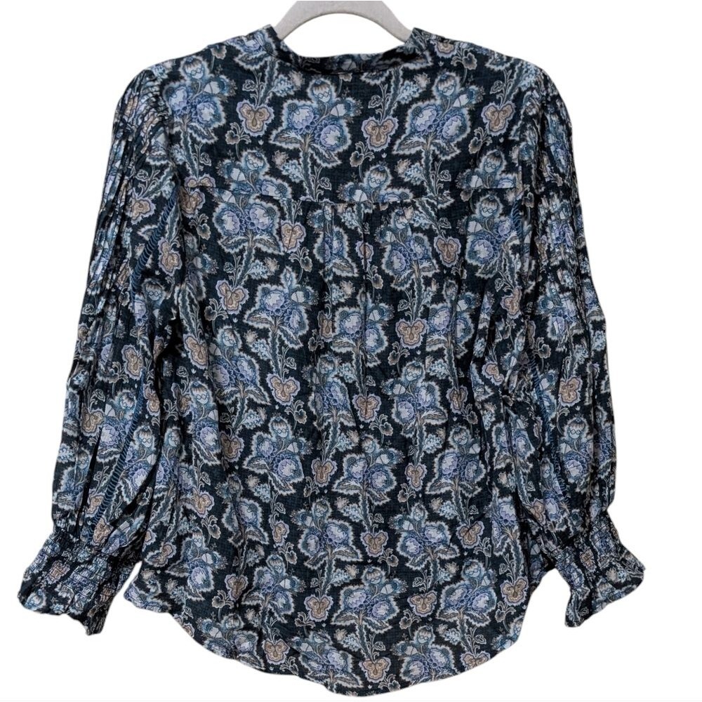 by Anthropologie Henley Peasant Blouse size Small Blue romantic comfy casual - Picture 2 of 9